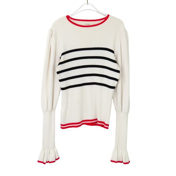 Embossed Cream Striped Sweater Classic Knit Medium Preppy - Picture 2 of 6